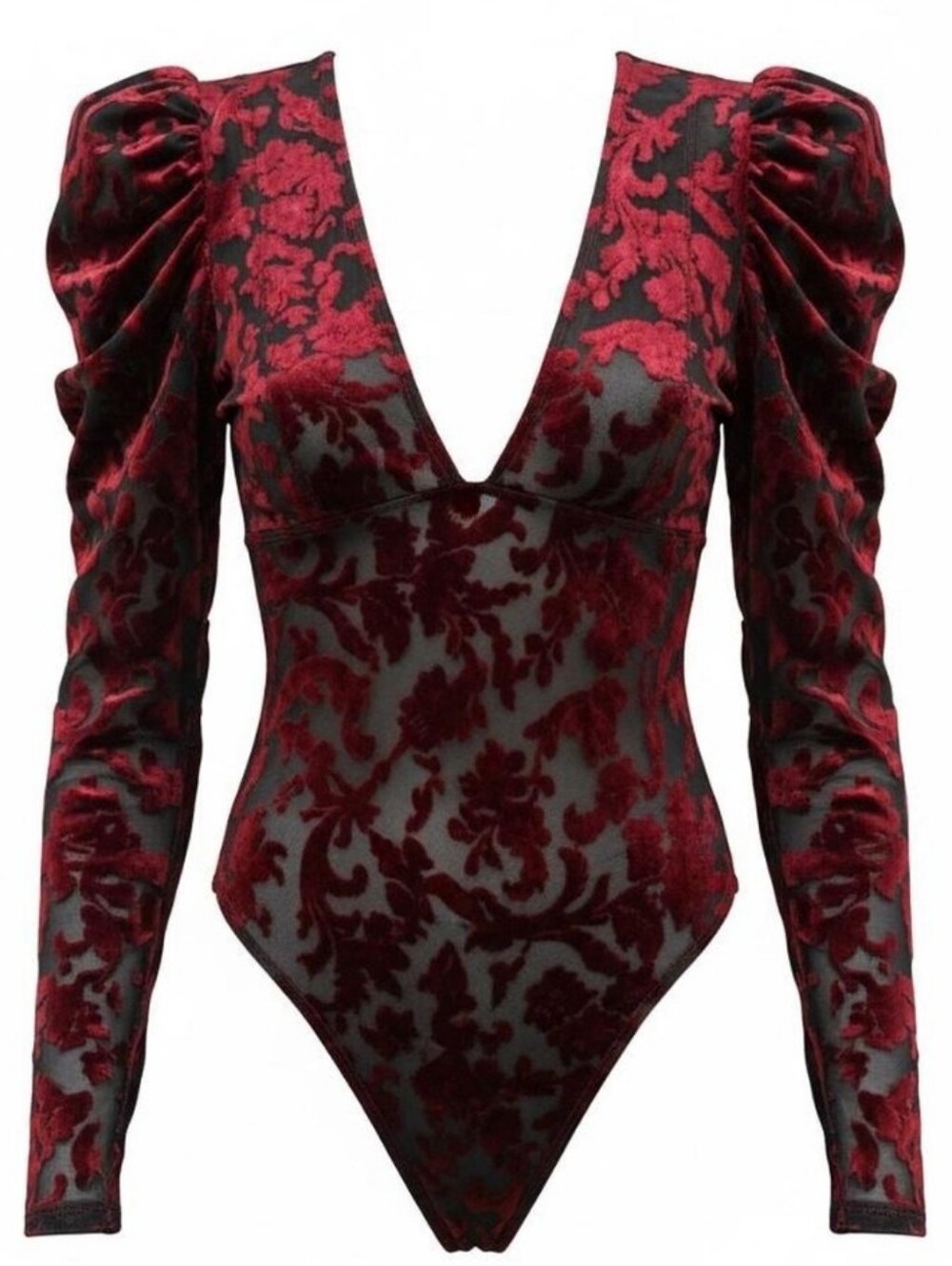 Intimately Free People Magic Hour Velvet Burnout Bodysuit Burgundy Floral XS